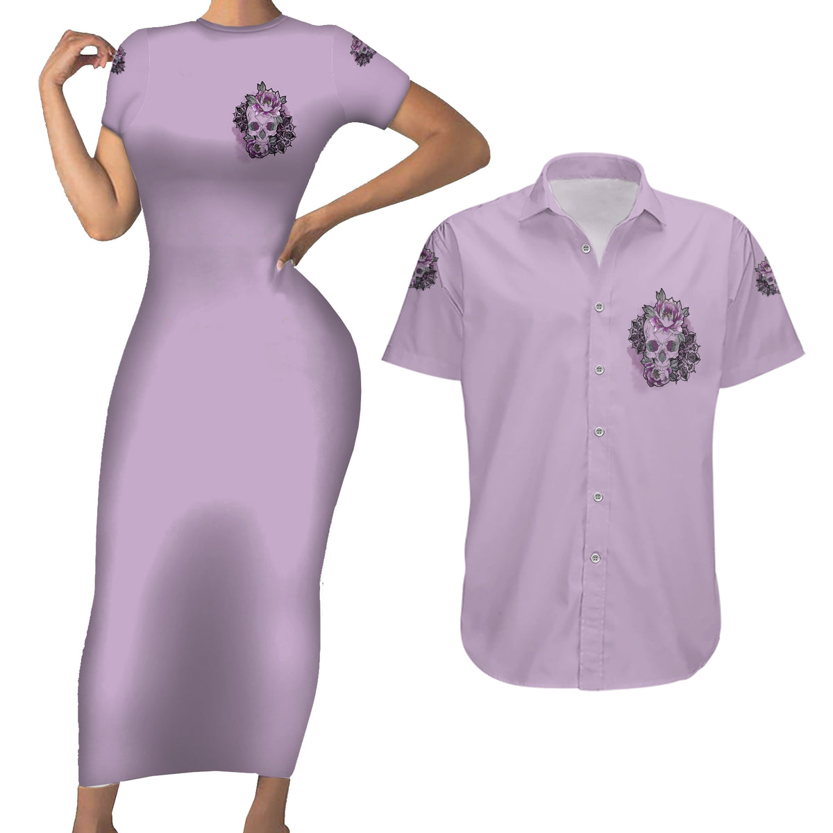 I Am Who I Am Skull Couples Matching Short Sleeve Bodycon Dress and Hawaiian Shirt - Wonder Print Shop