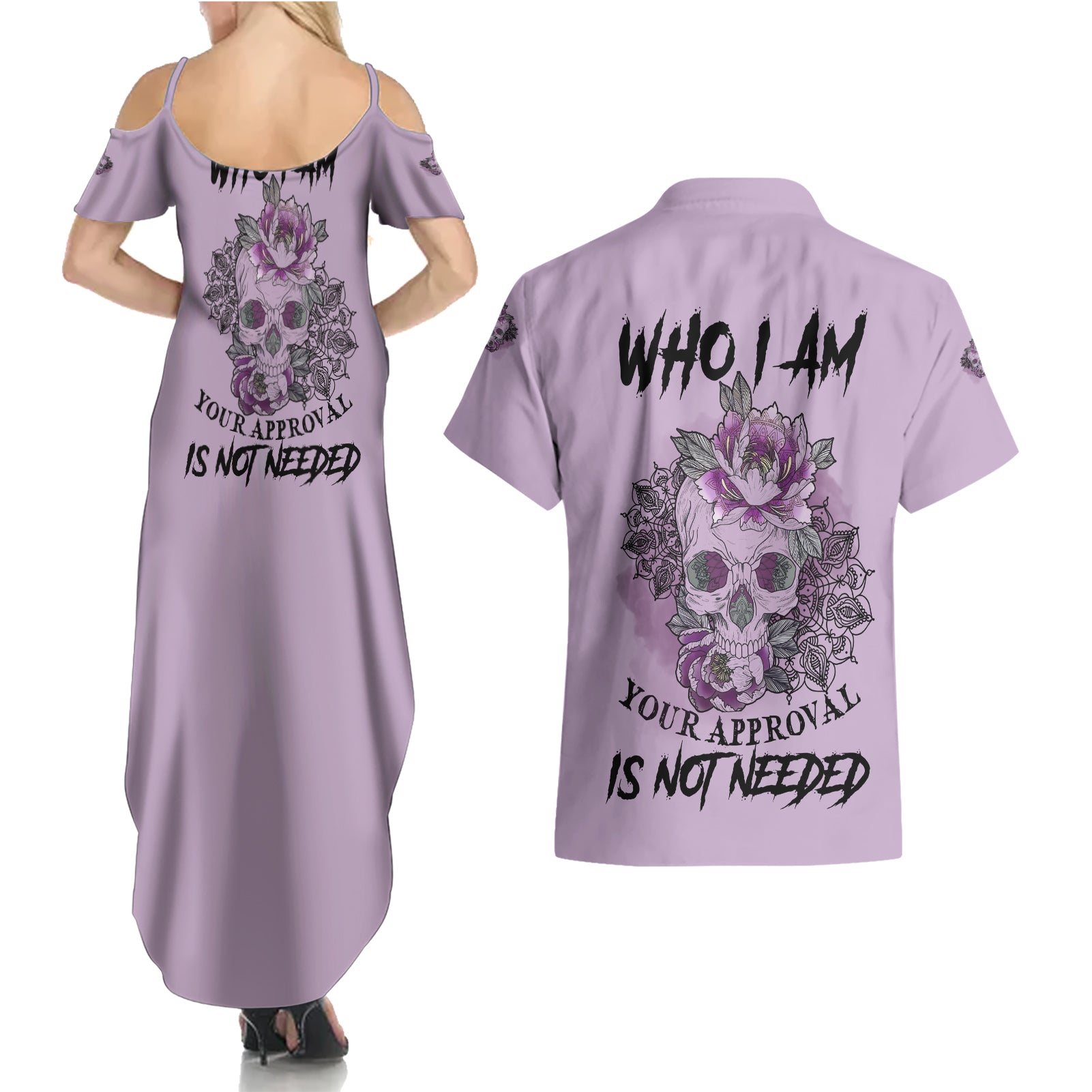 I Am Who I Am Skull Couples Matching Summer Maxi Dress and Hawaiian Shirt - Wonder Print Shop