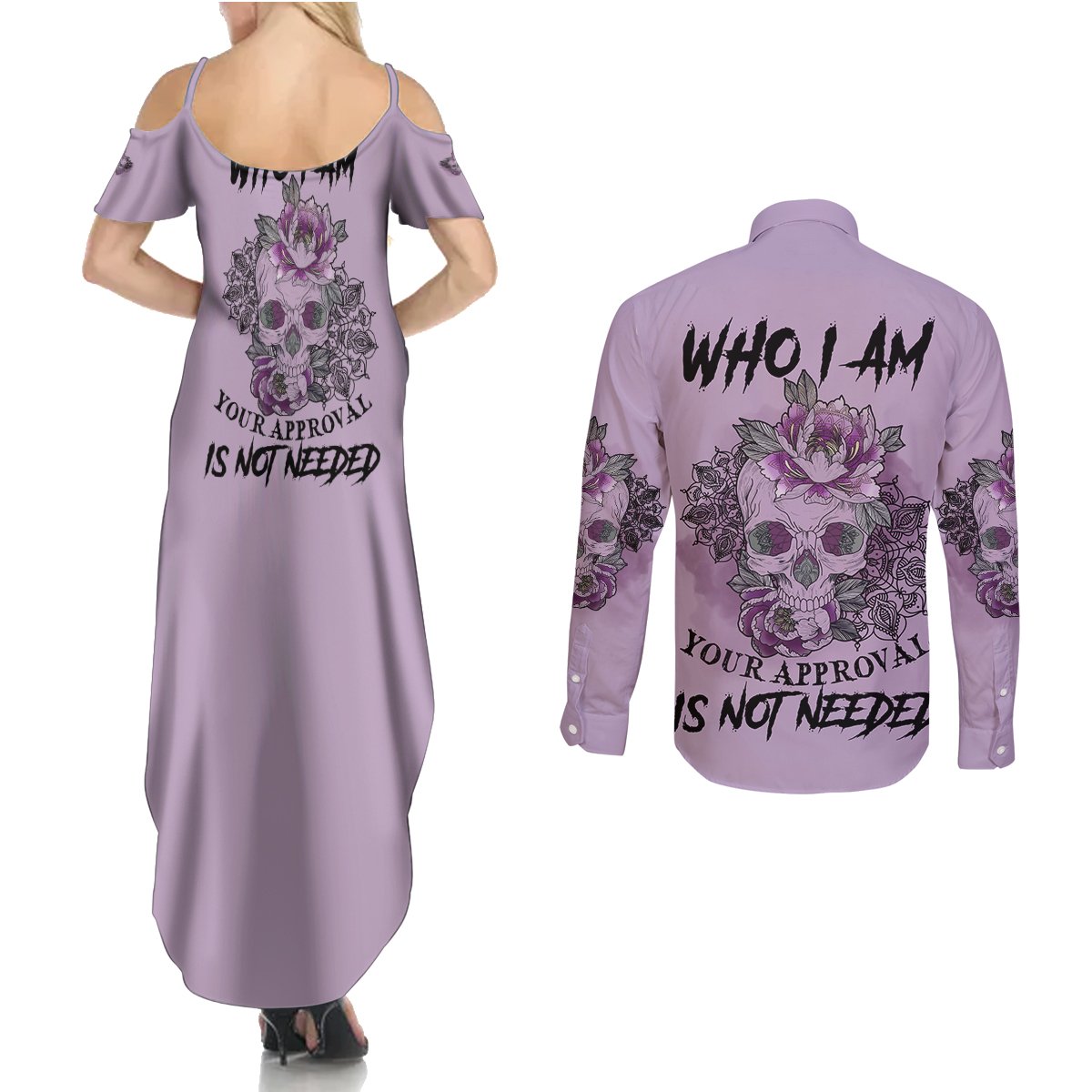 I Am Who I Am Skull Couples Matching Summer Maxi Dress and Long Sleeve Button Shirt - Wonder Print Shop