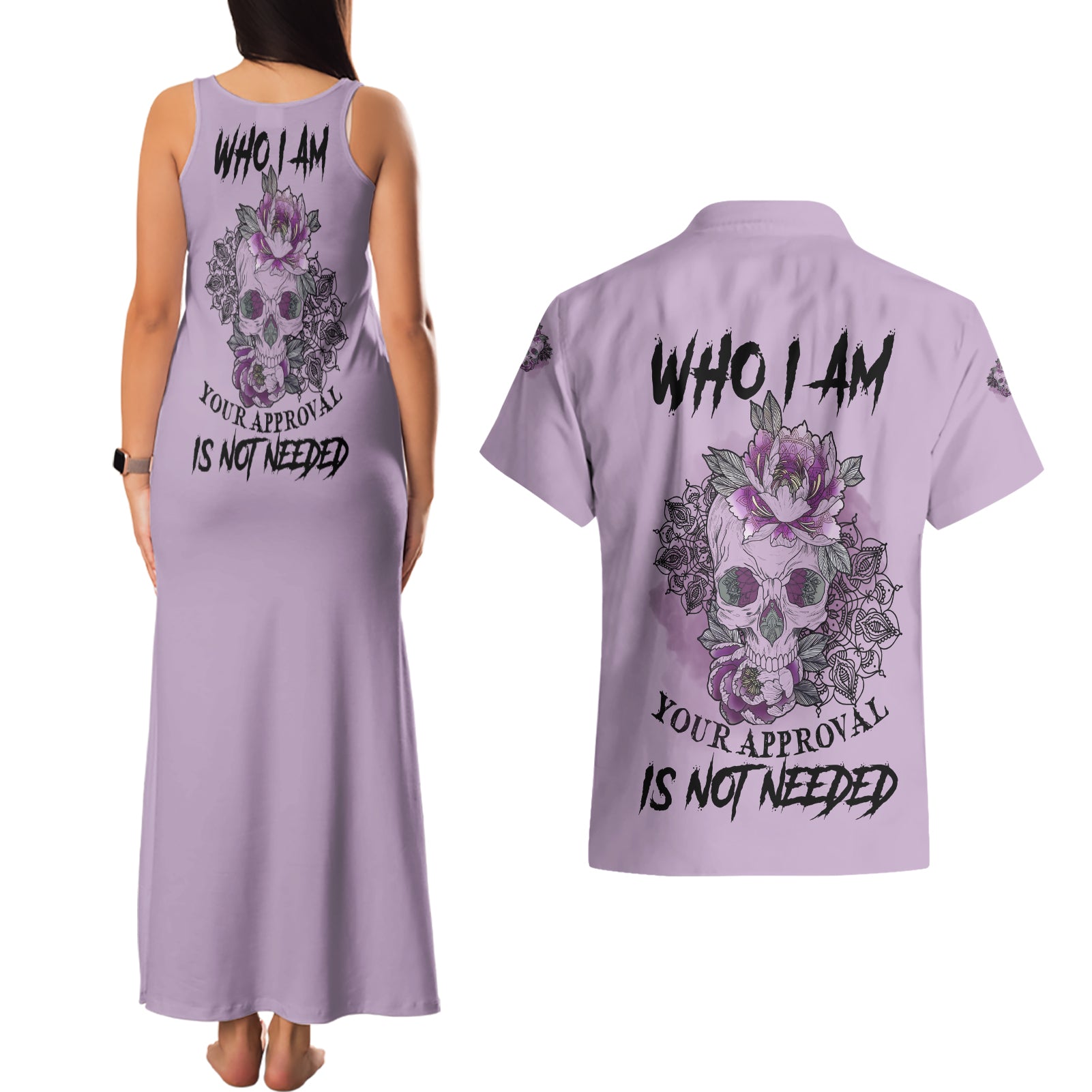 I Am Who I Am Skull Couples Matching Tank Maxi Dress and Hawaiian Shirt - Wonder Print Shop