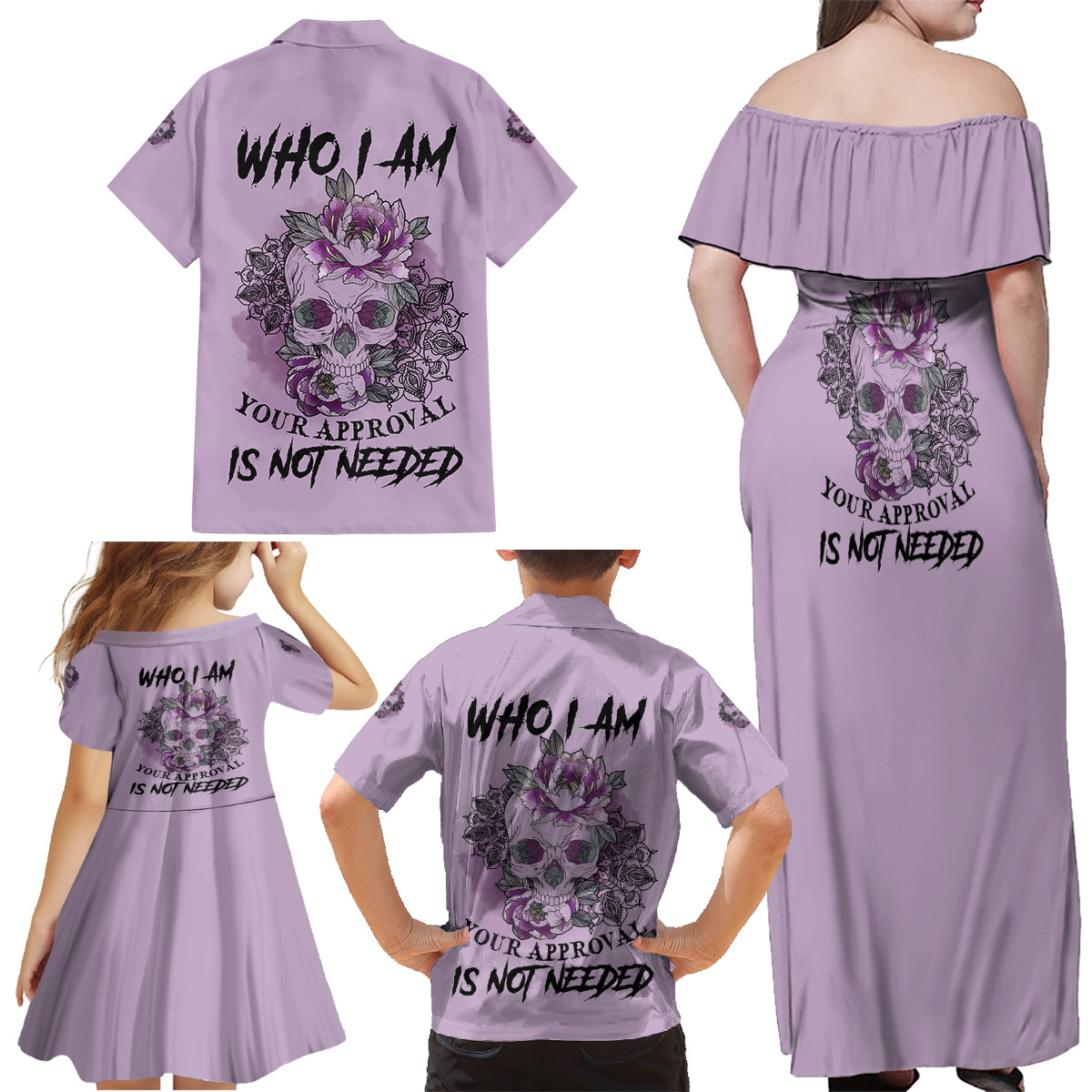 I Am Who I Am Skull Family Matching Off Shoulder Maxi Dress and Hawaiian Shirt - Wonder Print Shop
