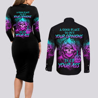 A Good Place To Put Your Opinions Couples Matching Long Sleeve Bodycon Dress and Long Sleeve Button Shirt - Wonder Print Shop
