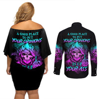 A Good Place To Put Your Opinions Couples Matching Off Shoulder Short Dress and Long Sleeve Button Shirt - Wonder Print Shop