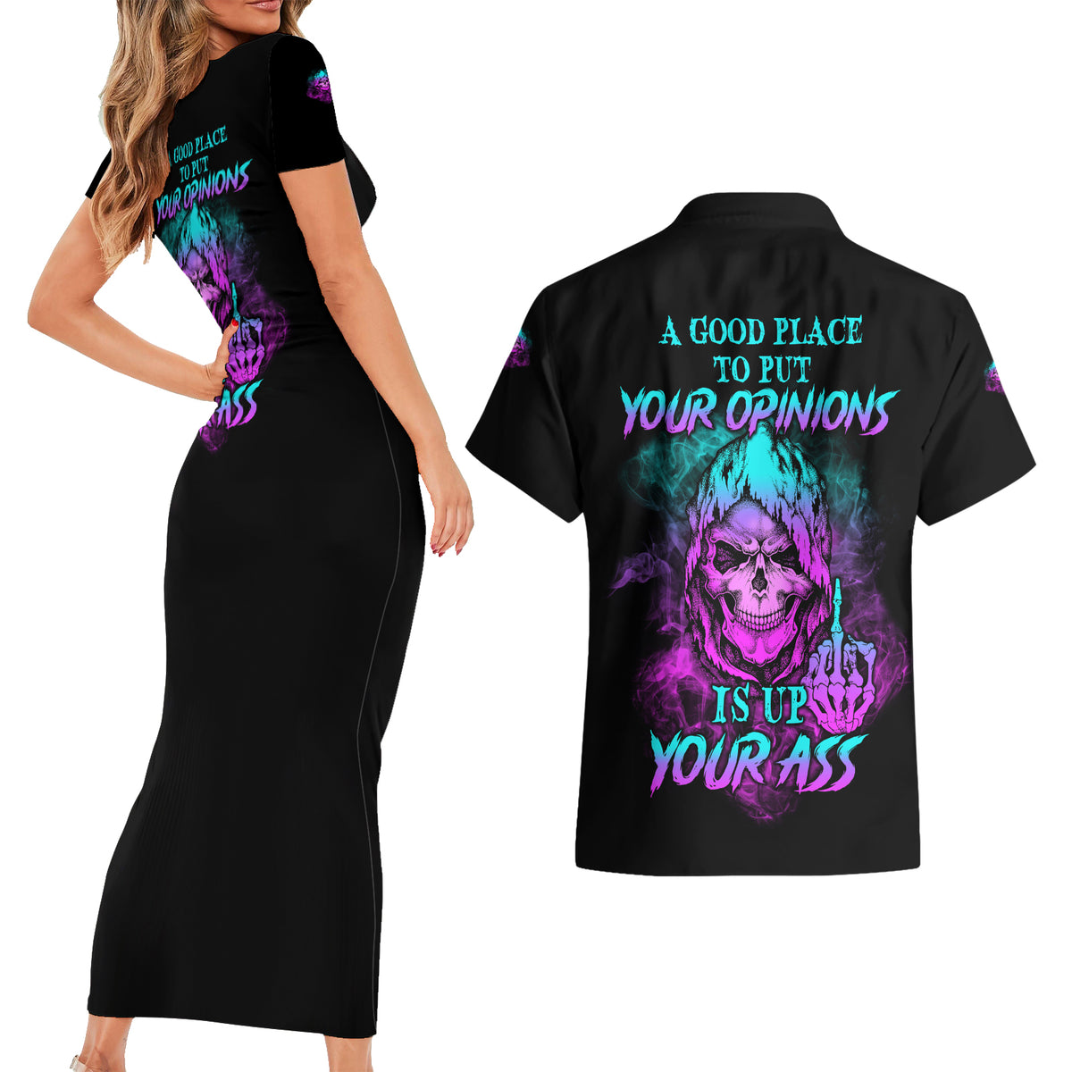 A Good Place To Put Your Opinions Couples Matching Short Sleeve Bodycon Dress and Hawaiian Shirt - Wonder Print Shop