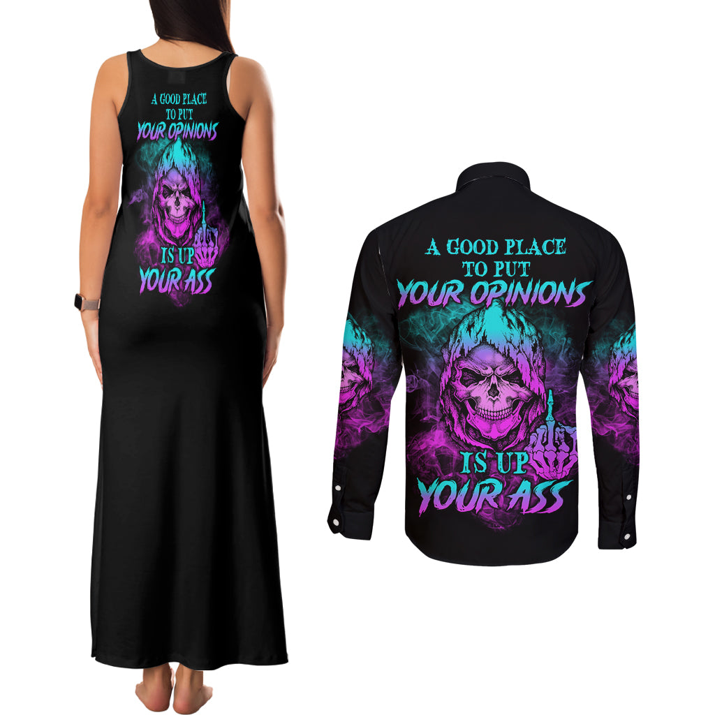A Good Place To Put Your Opinions Couples Matching Tank Maxi Dress and Long Sleeve Button Shirt - Wonder Print Shop