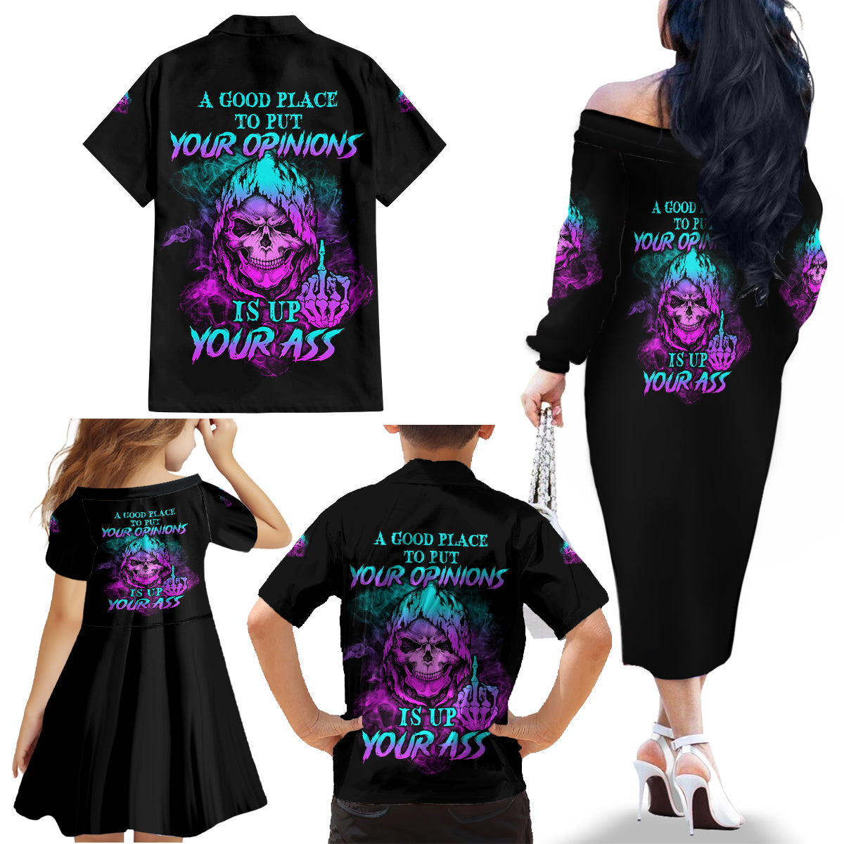 A Good Place To Put Your Opinions Family Matching Off Shoulder Long Sleeve Dress and Hawaiian Shirt - Wonder Print Shop