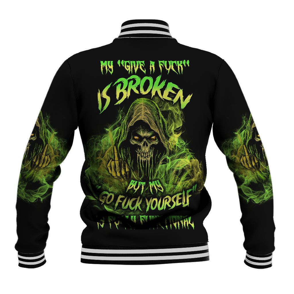 My Give A F Is Broken Reaper Baseball Jacket - Wonder Print Shop