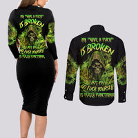 My Give A F Is Broken Reaper Couples Matching Long Sleeve Bodycon Dress and Long Sleeve Button Shirt - Wonder Print Shop