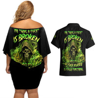 My Give A F Is Broken Reaper Couples Matching Off Shoulder Short Dress and Hawaiian Shirt - Wonder Print Shop
