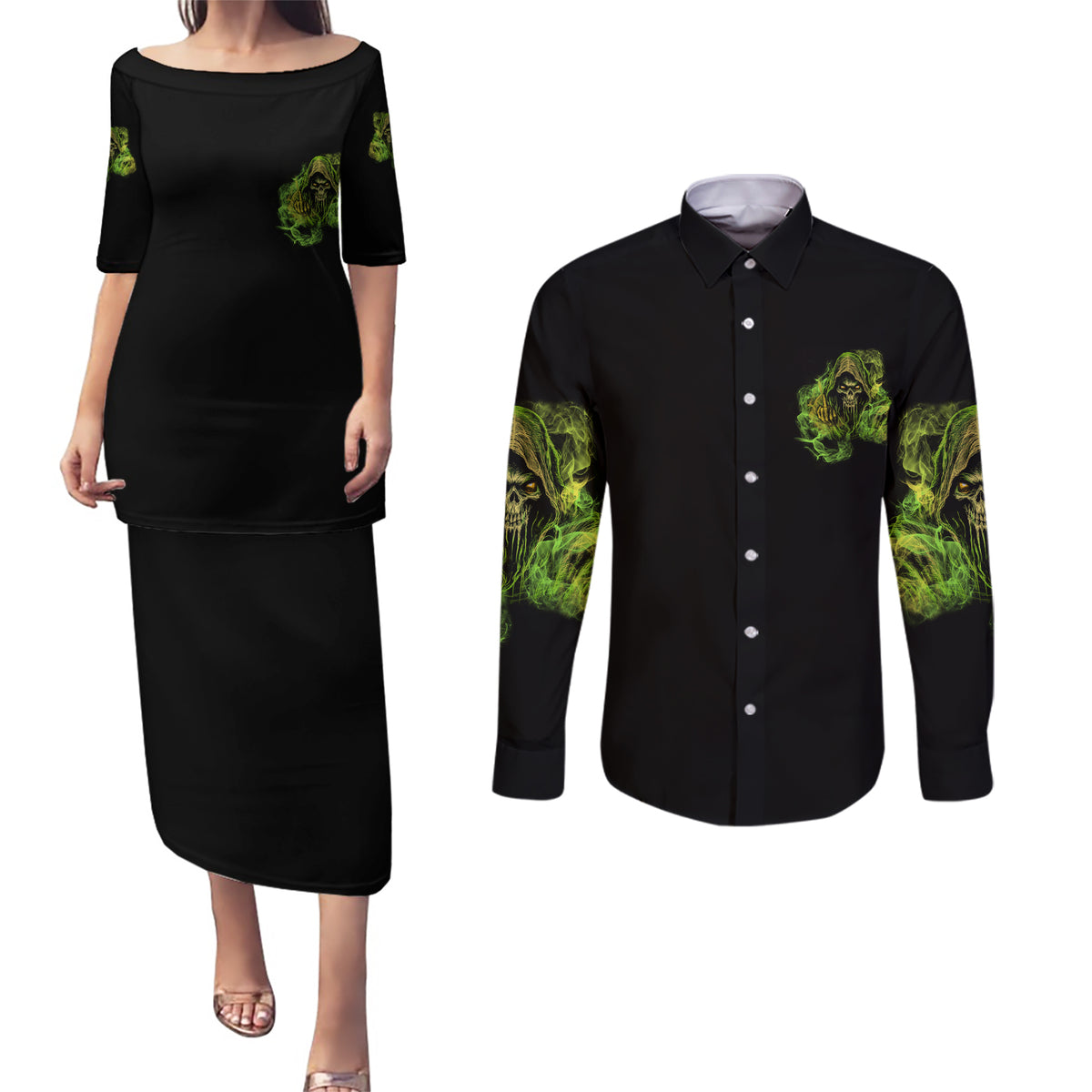 My Give A F Is Broken Reaper Couples Matching Puletasi Dress and Long Sleeve Button Shirt - Wonder Print Shop