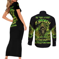 My Give A F Is Broken Reaper Couples Matching Short Sleeve Bodycon Dress and Long Sleeve Button Shirt - Wonder Print Shop