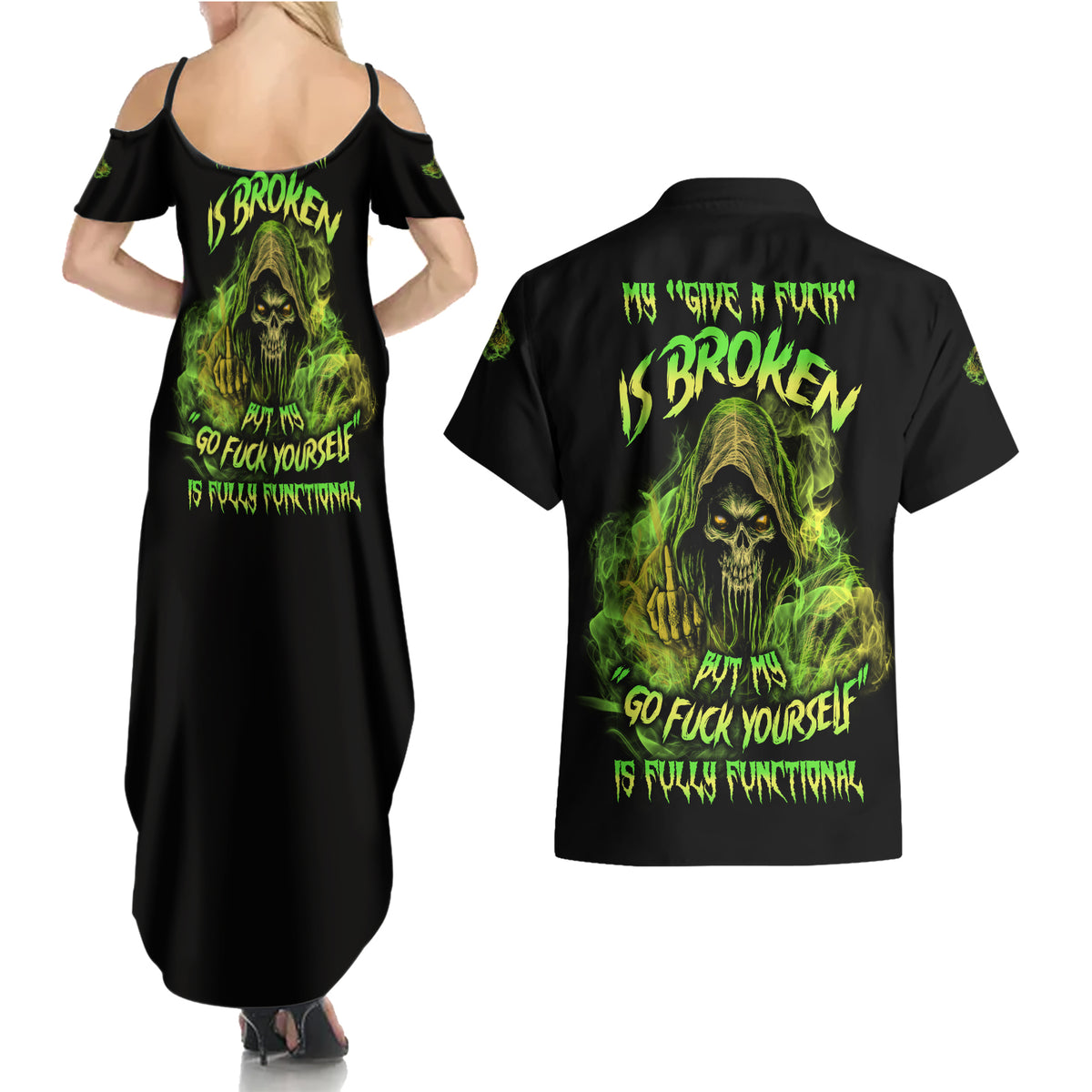 My Give A F Is Broken Reaper Couples Matching Summer Maxi Dress and Hawaiian Shirt - Wonder Print Shop