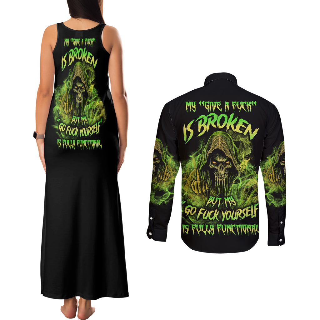 My Give A F Is Broken Reaper Couples Matching Tank Maxi Dress and Long Sleeve Button Shirt - Wonder Print Shop