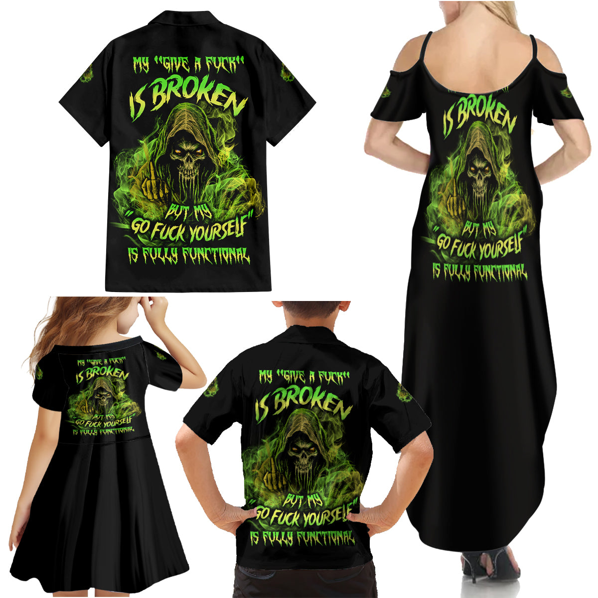 My Give A F Is Broken Reaper Family Matching Summer Maxi Dress and Hawaiian Shirt - Wonder Print Shop