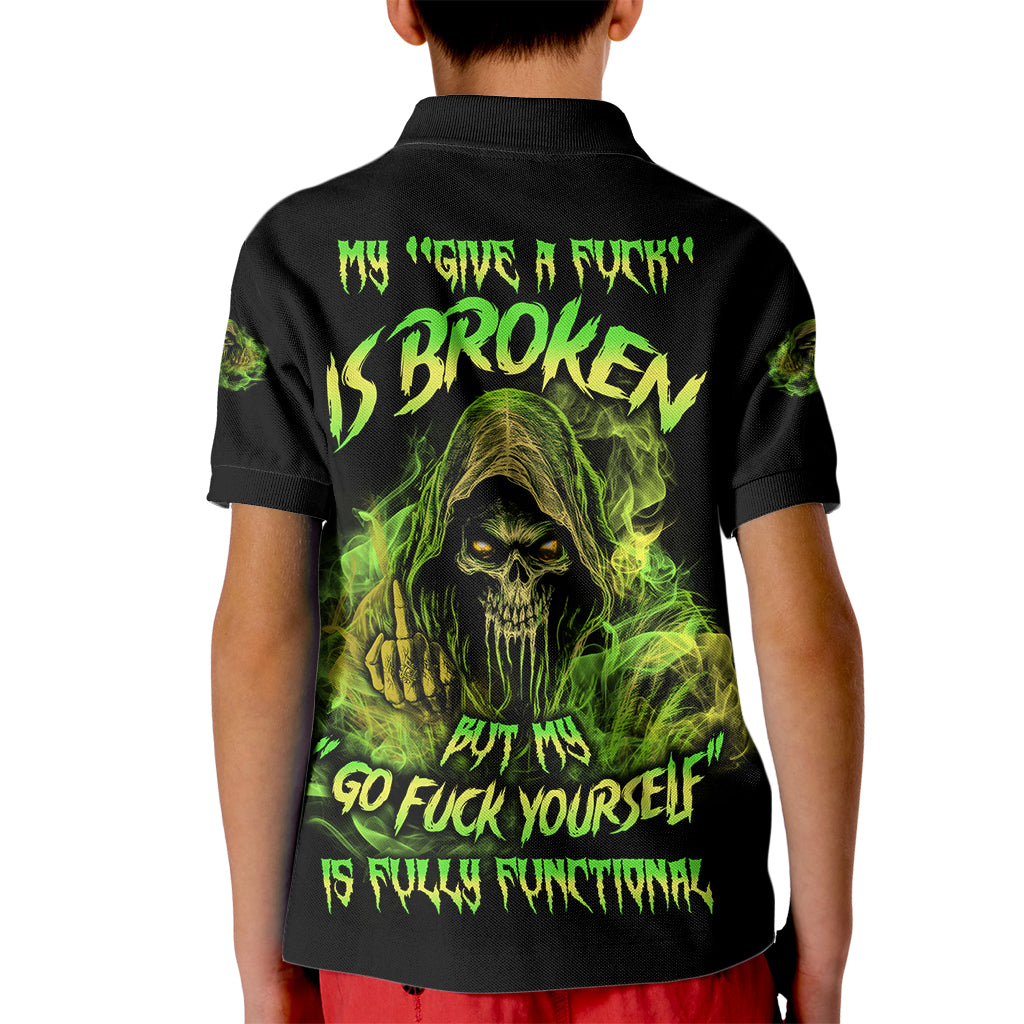 My Give A F Is Broken Reaper Kid Polo Shirt - Wonder Print Shop