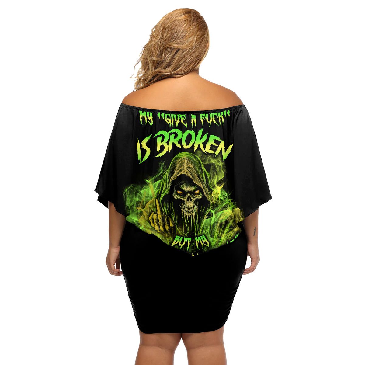 My Give A F Is Broken Reaper Off Shoulder Short Dress - Wonder Print Shop