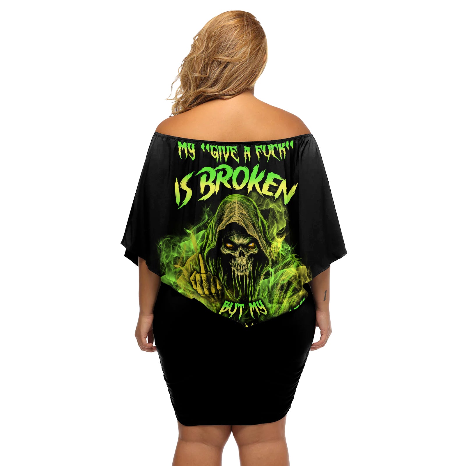 My Give A F Is Broken Reaper Off Shoulder Short Dress - Wonder Print Shop