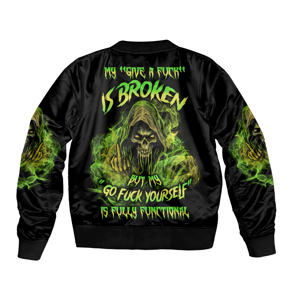 My Give A F Is Broken Reaper Sleeve Zip Bomber Jacket - Wonder Print Shop