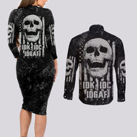 IDGAF Flag Skull Couples Matching Long Sleeve Bodycon Dress and Long Sleeve Button Shirt - Wonder Print Shop