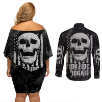 IDGAF Flag Skull Couples Matching Off Shoulder Short Dress and Long Sleeve Button Shirt - Wonder Print Shop