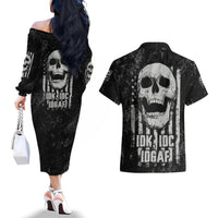 IDGAF Flag Skull Couples Matching Off The Shoulder Long Sleeve Dress and Hawaiian Shirt - Wonder Print Shop