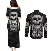 IDGAF Flag Skull Couples Matching Puletasi Dress and Long Sleeve Button Shirt - Wonder Print Shop