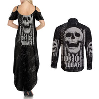 IDGAF Flag Skull Couples Matching Summer Maxi Dress and Long Sleeve Button Shirt - Wonder Print Shop