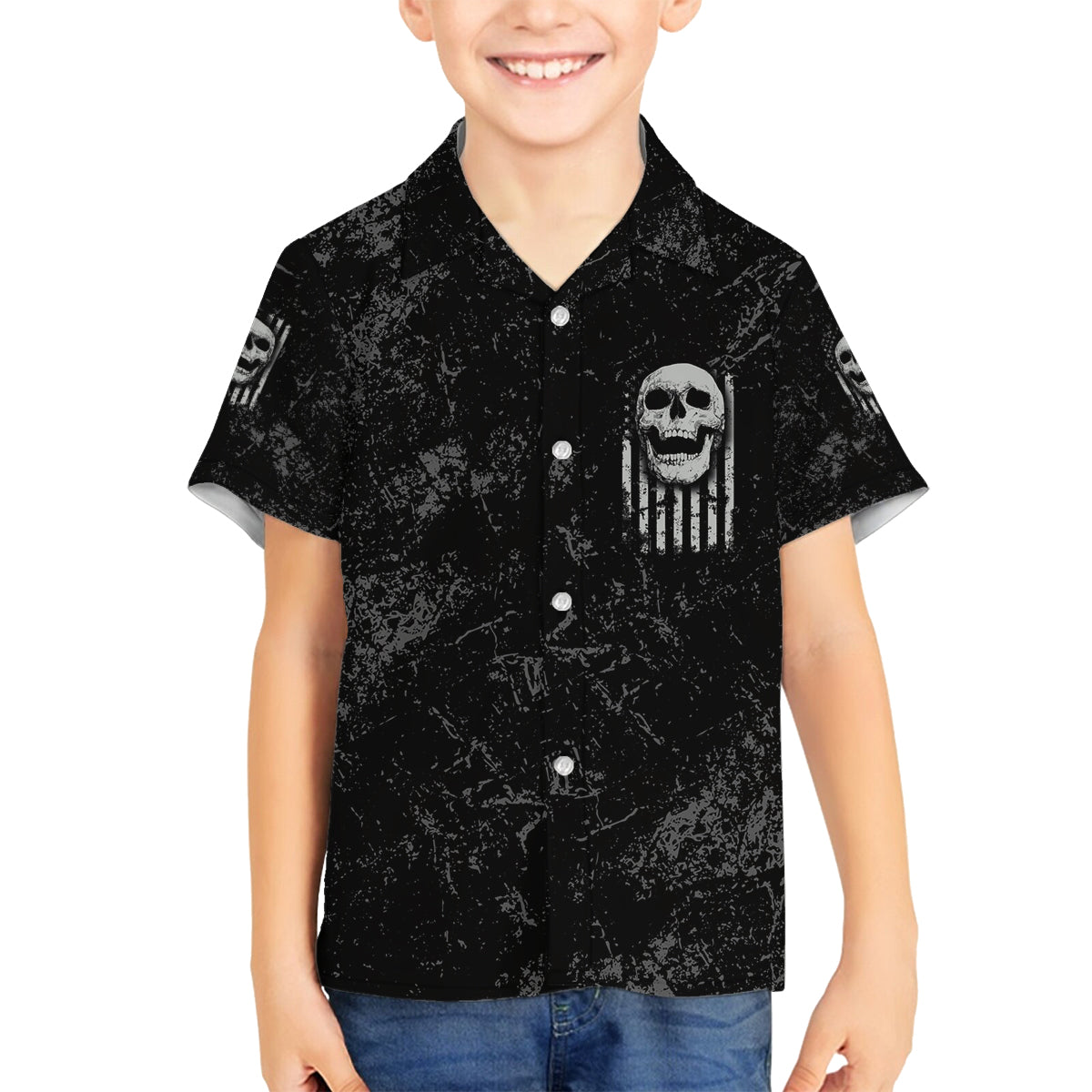 IDGAF Flag Skull Family Matching Off Shoulder Maxi Dress and Hawaiian Shirt - Wonder Print Shop