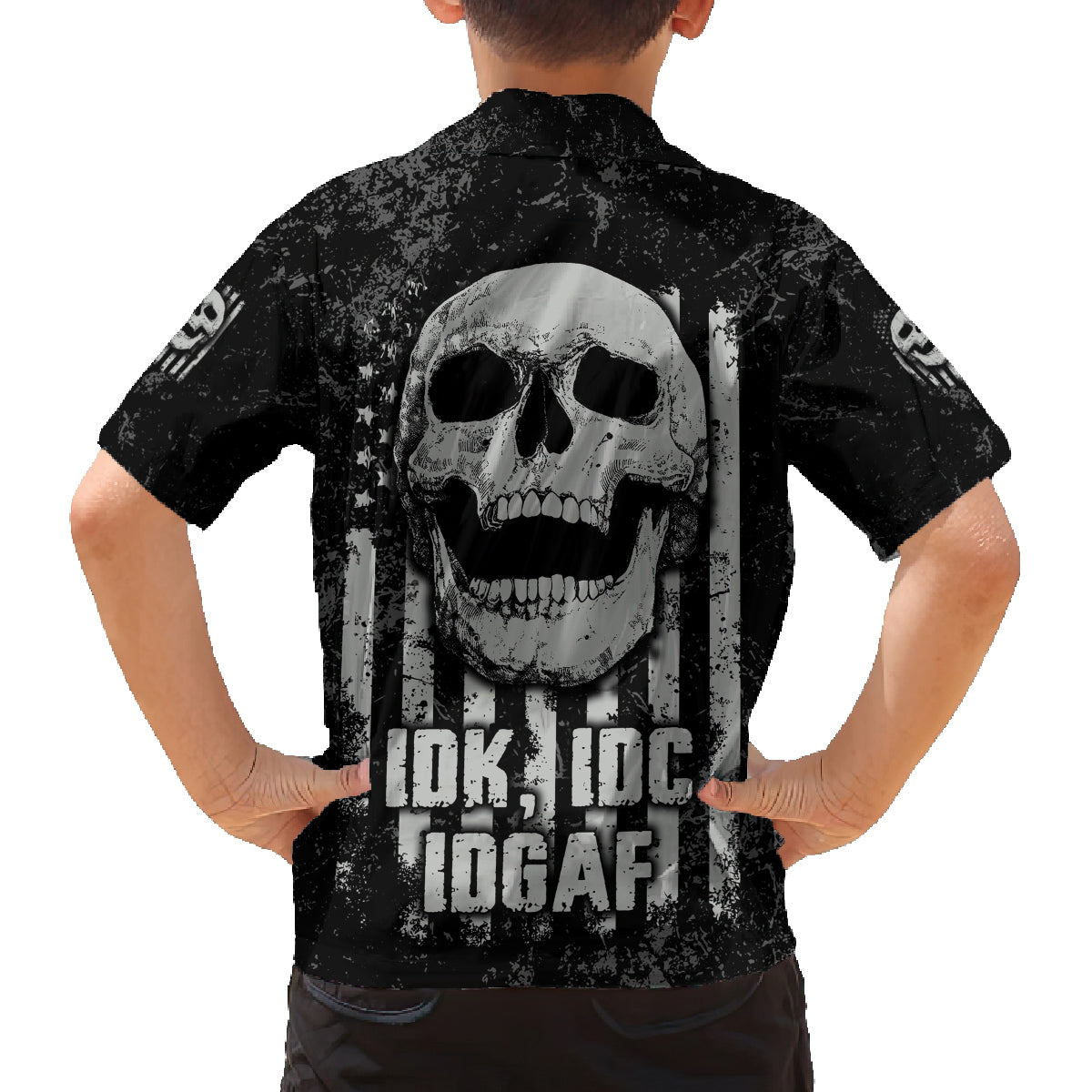 IDGAF Flag Skull Family Matching Off Shoulder Short Dress and Hawaiian Shirt - Wonder Print Shop