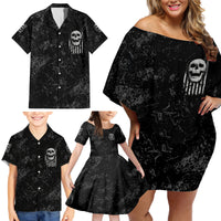 IDGAF Flag Skull Family Matching Off Shoulder Short Dress and Hawaiian Shirt - Wonder Print Shop