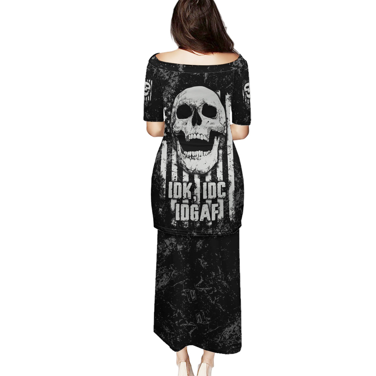 IDGAF Flag Skull Family Matching Puletasi Dress and Hawaiian Shirt - Wonder Print Shop