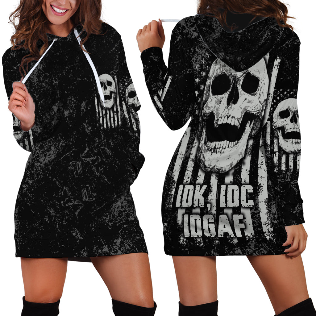 IDGAF Flag Skull Hoodie Dress - Wonder Print Shop