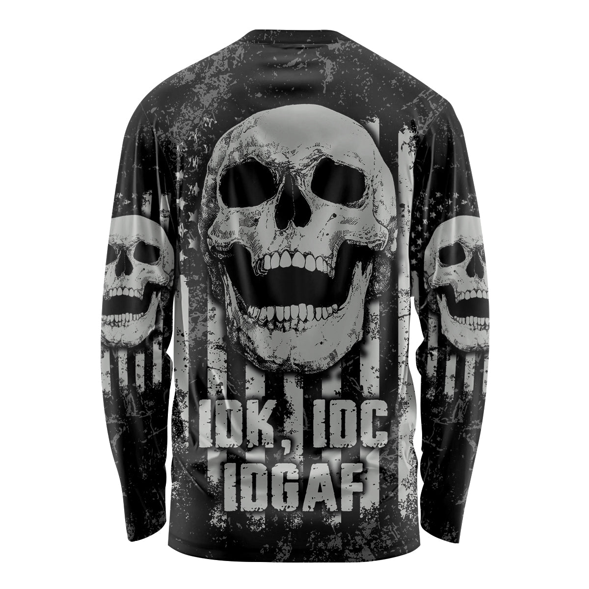 IDGAF Flag Skull Long Sleeve Shirt - Wonder Print Shop