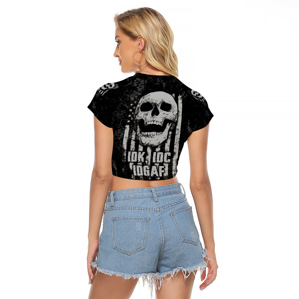 IDGAF Flag Skull Raglan Cropped T Shirt - Wonder Print Shop