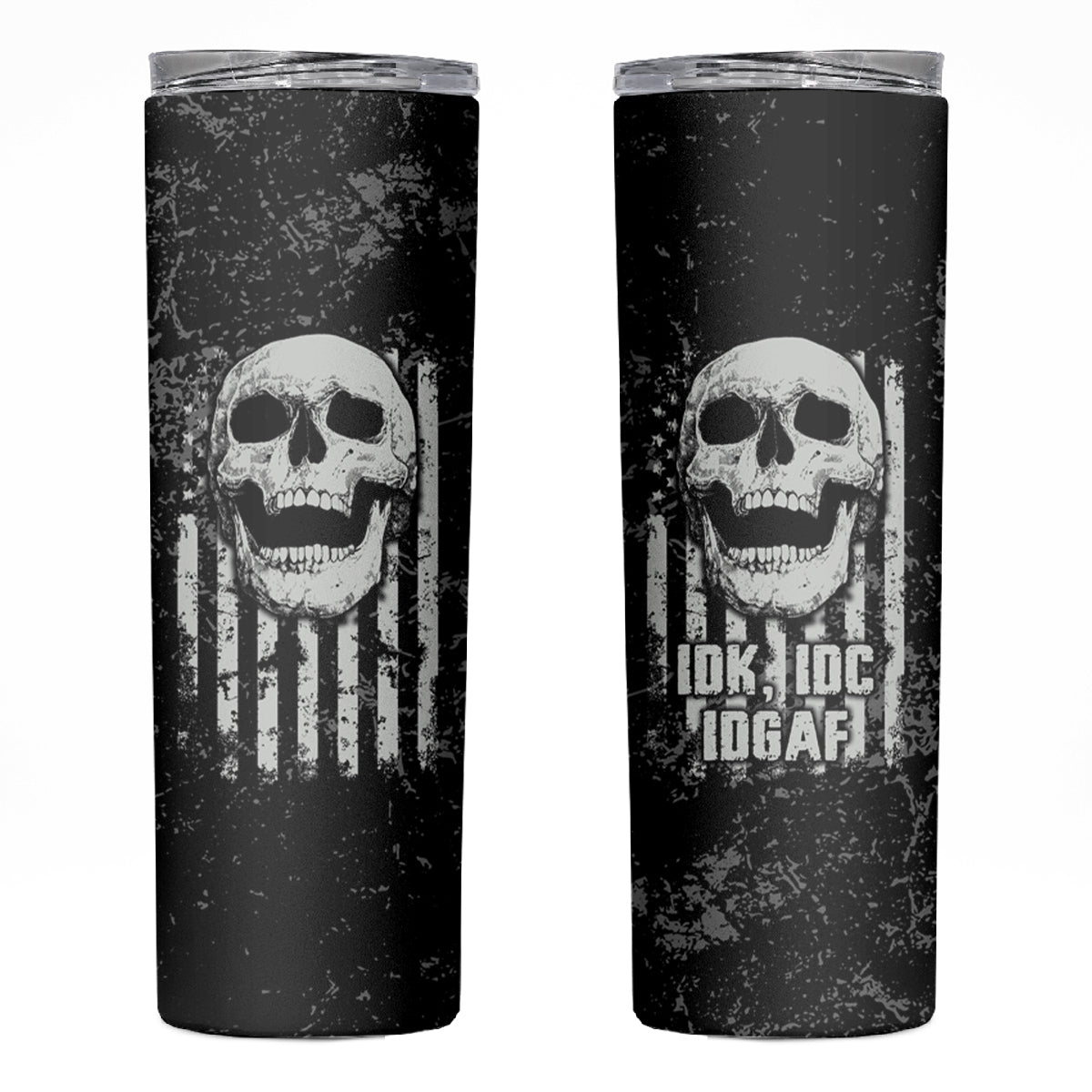 IDGAF Flag Skull Skinny Tumbler - Wonder Print Shop