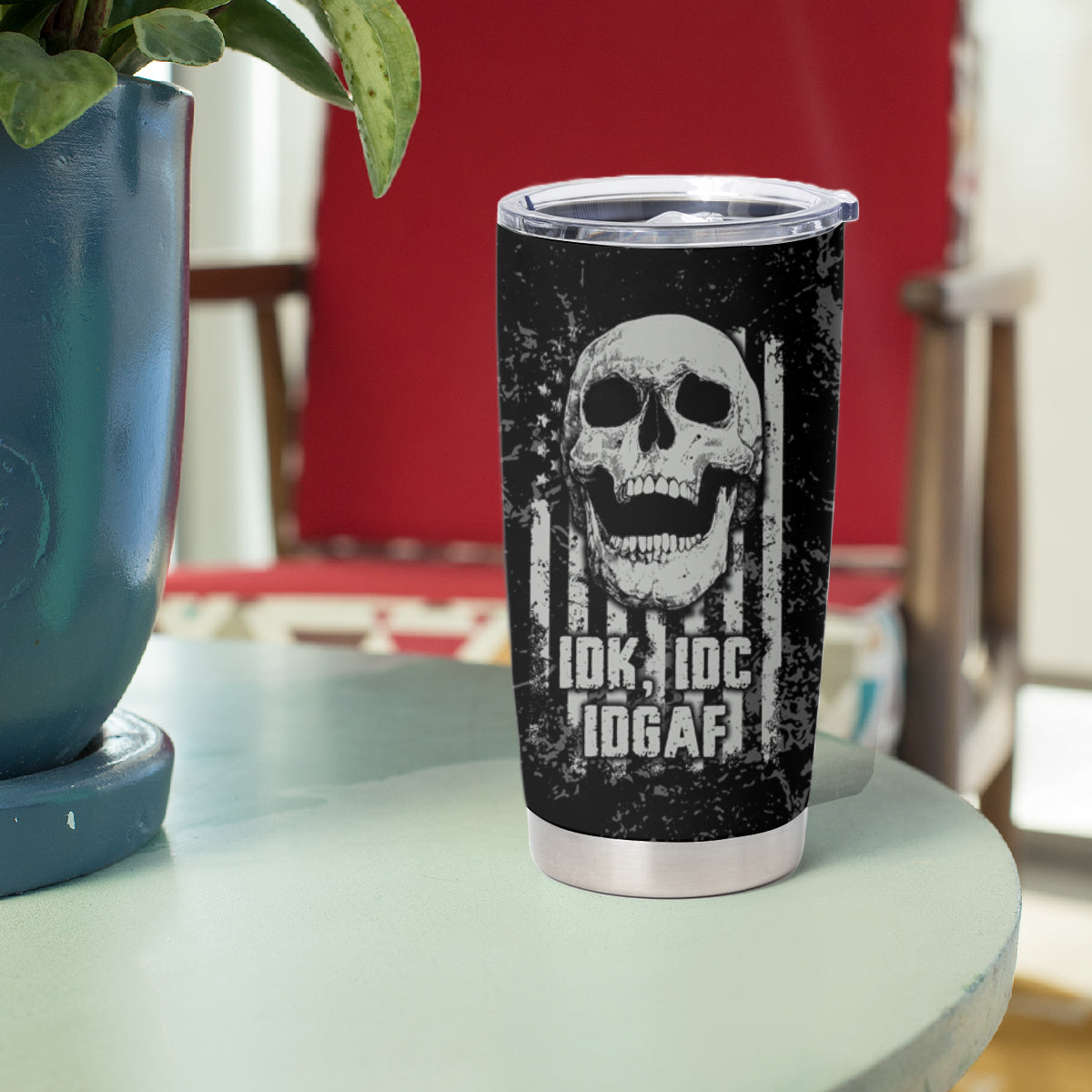 IDGAF Flag Skull Tumbler Cup - Wonder Print Shop