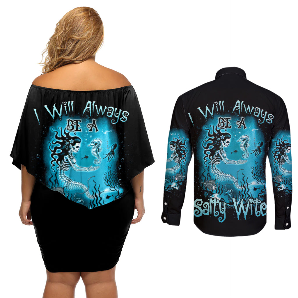 Salty Witch Mermaid Halloween Couples Matching Off Shoulder Short Dress and Long Sleeve Button Shirt - Wonder Print Shop