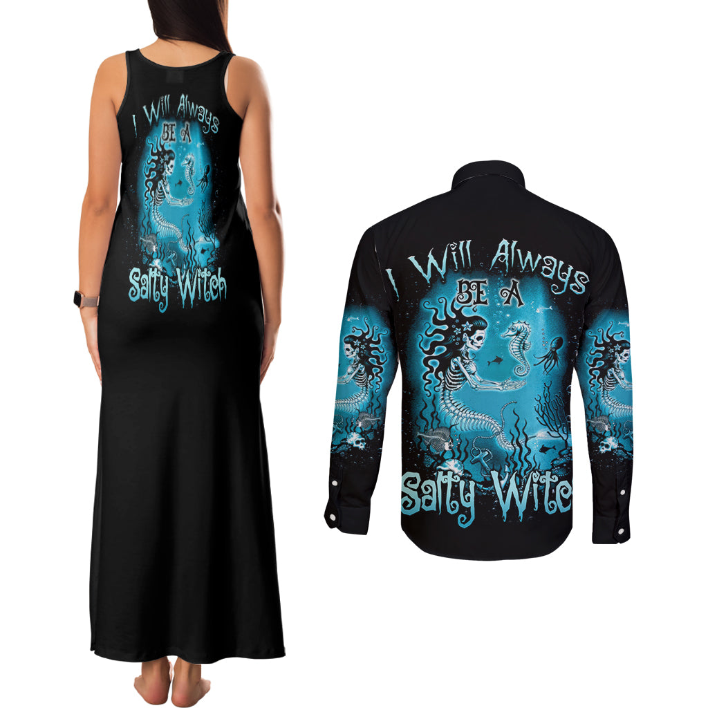 Salty Witch Mermaid Halloween Couples Matching Tank Maxi Dress and Long Sleeve Button Shirt - Wonder Print Shop