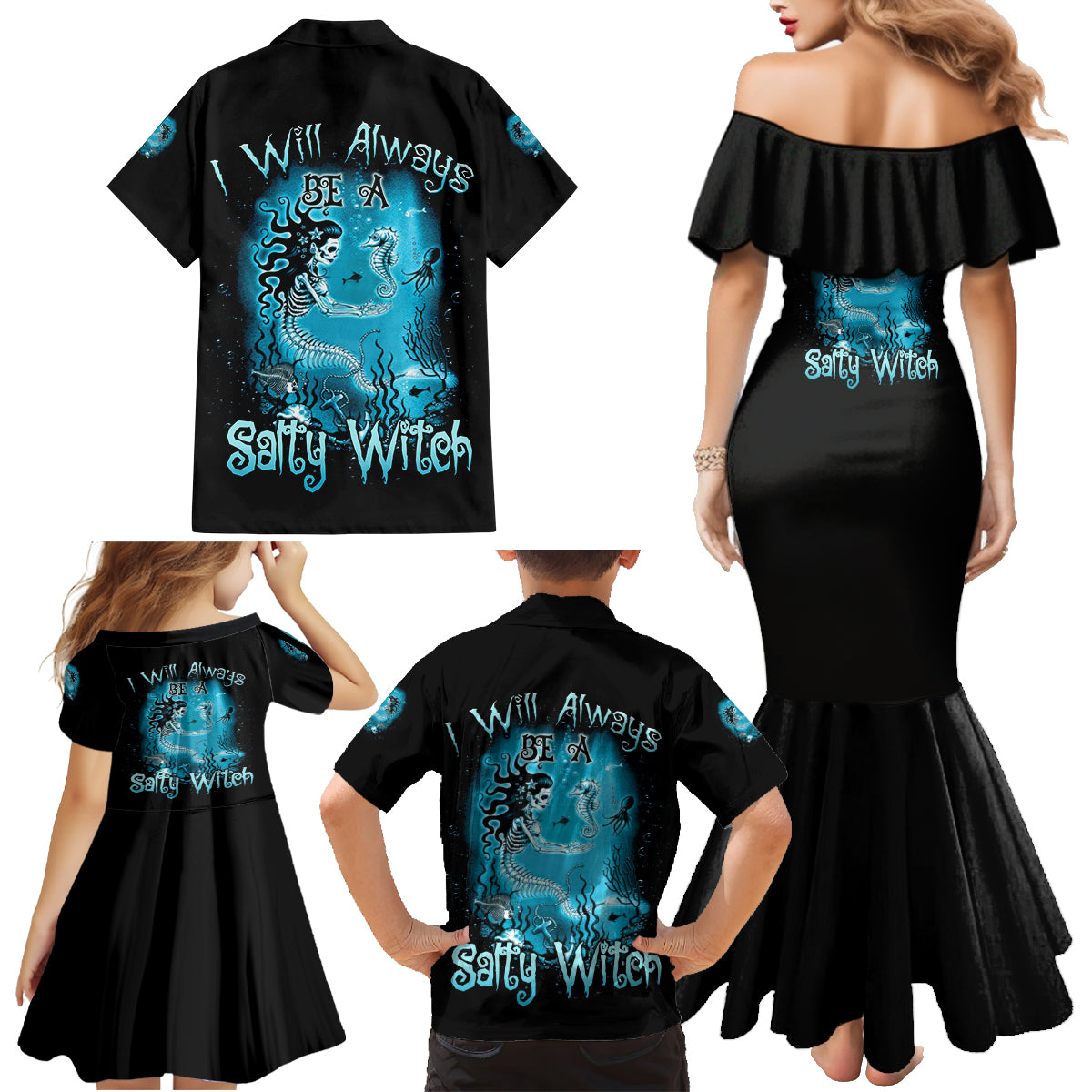 Salty Witch Mermaid Halloween Family Matching Mermaid Dress and Hawaiian Shirt - Wonder Print Shop