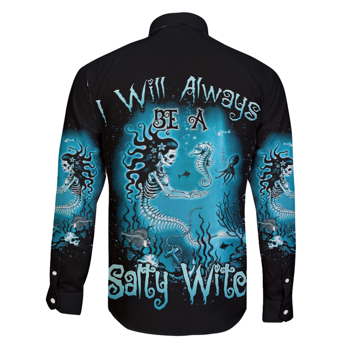 Salty Witch Mermaid Halloween Family Matching Off Shoulder Long Sleeve Dress and Hawaiian Shirt - Wonder Print Shop
