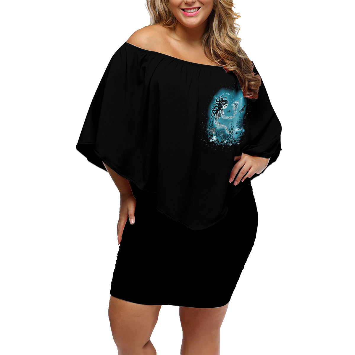 Salty Witch Mermaid Halloween Family Matching Off Shoulder Short Dress and Hawaiian Shirt - Wonder Print Shop