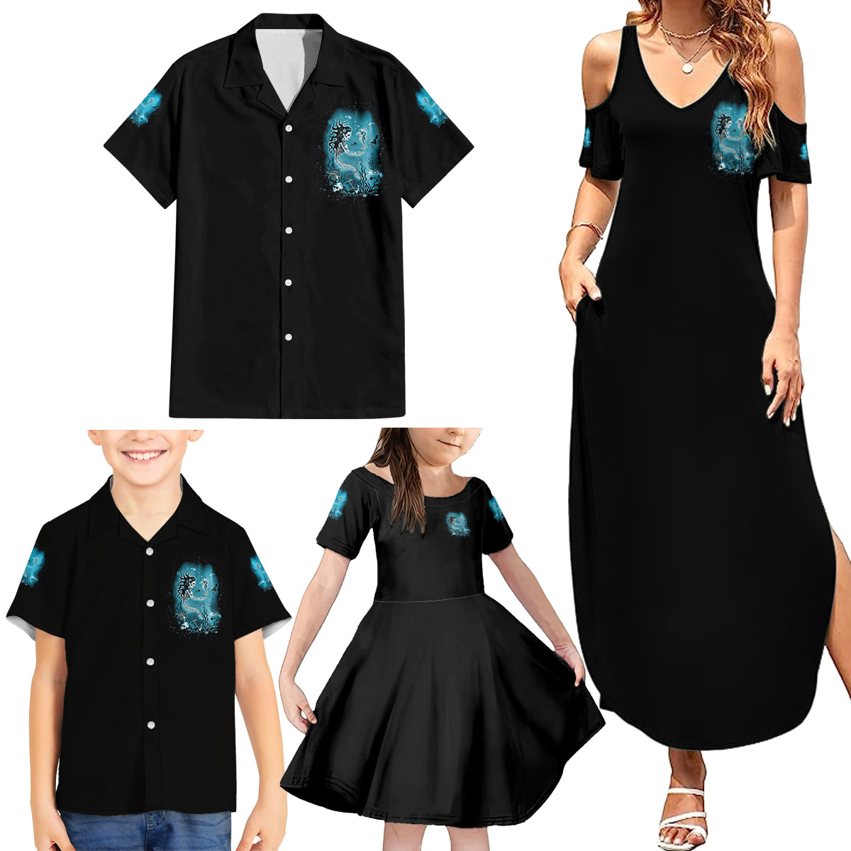 Salty Witch Mermaid Halloween Family Matching Summer Maxi Dress and Hawaiian Shirt - Wonder Print Shop