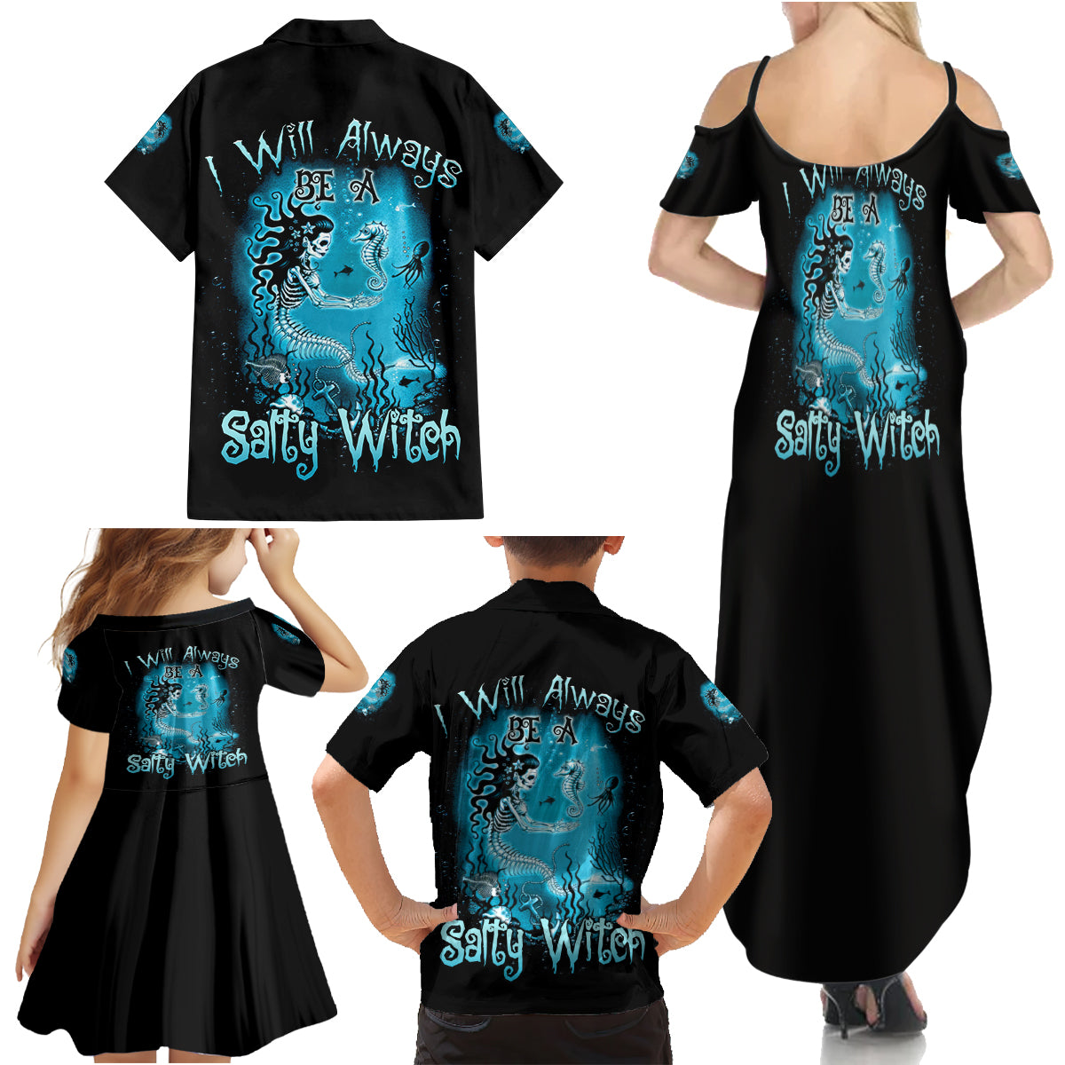 Salty Witch Mermaid Halloween Family Matching Summer Maxi Dress and Hawaiian Shirt - Wonder Print Shop