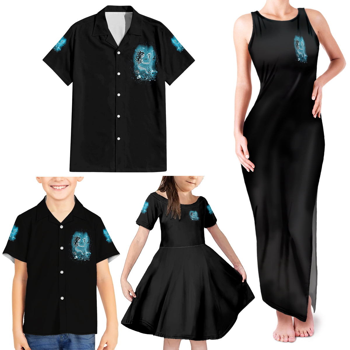 Salty Witch Mermaid Halloween Family Matching Tank Maxi Dress and Hawaiian Shirt - Wonder Print Shop