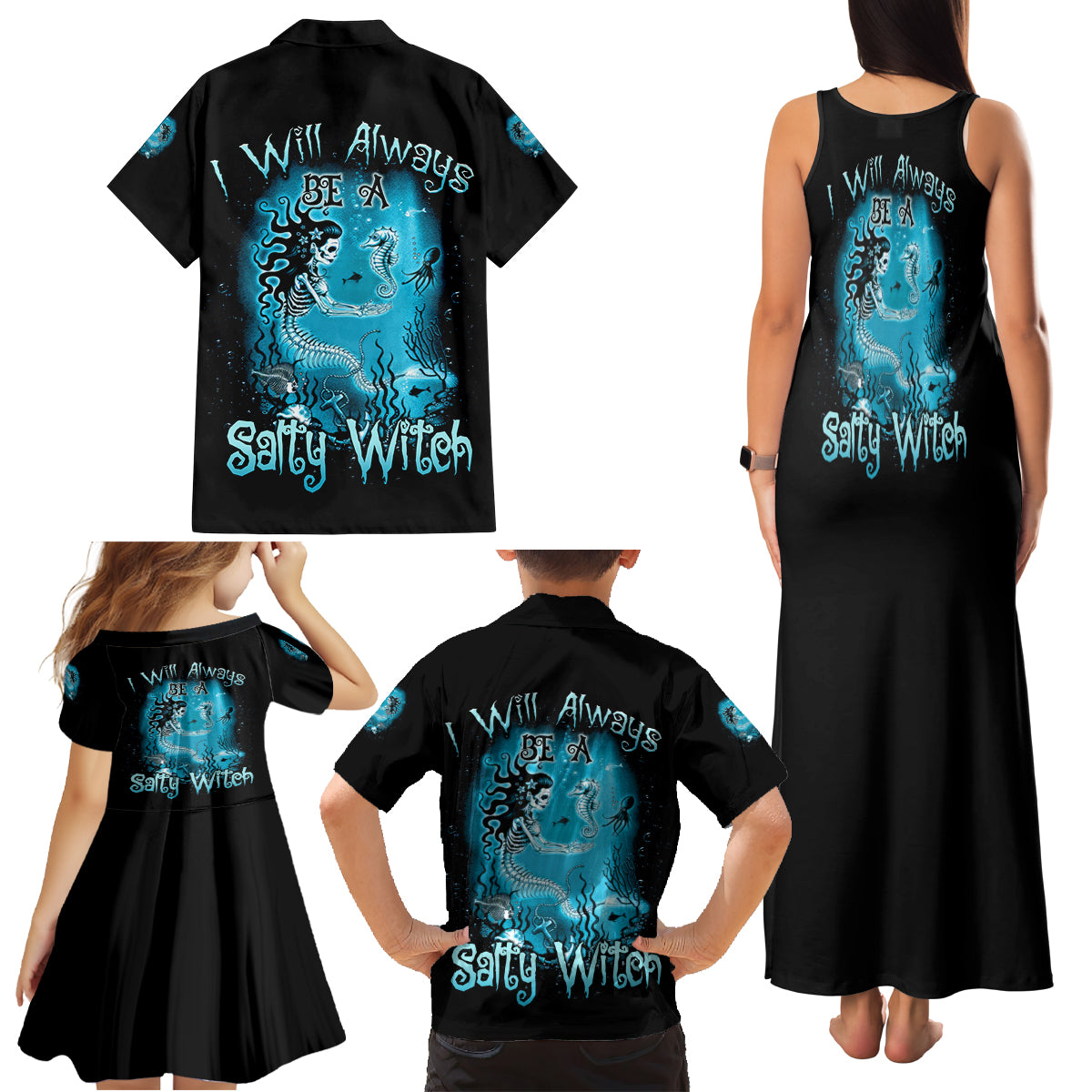 Salty Witch Mermaid Halloween Family Matching Tank Maxi Dress and Hawaiian Shirt - Wonder Print Shop
