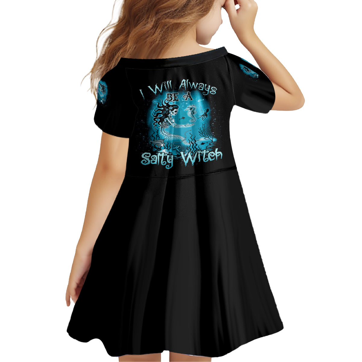 Salty Witch Mermaid Halloween Kid Short Sleeve Dress - Wonder Print Shop