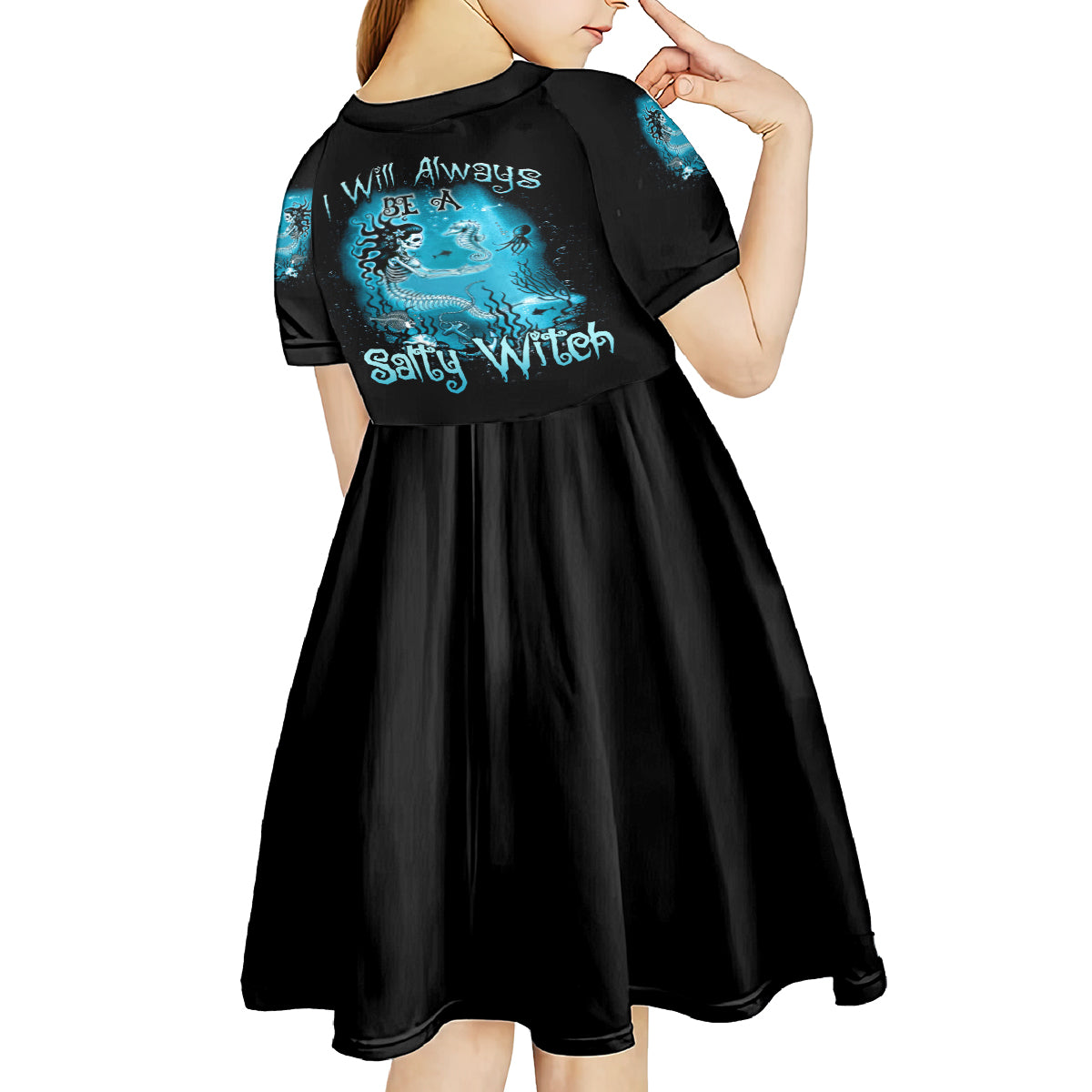 Salty Witch Mermaid Halloween Kid Short Sleeve Dress - Wonder Print Shop