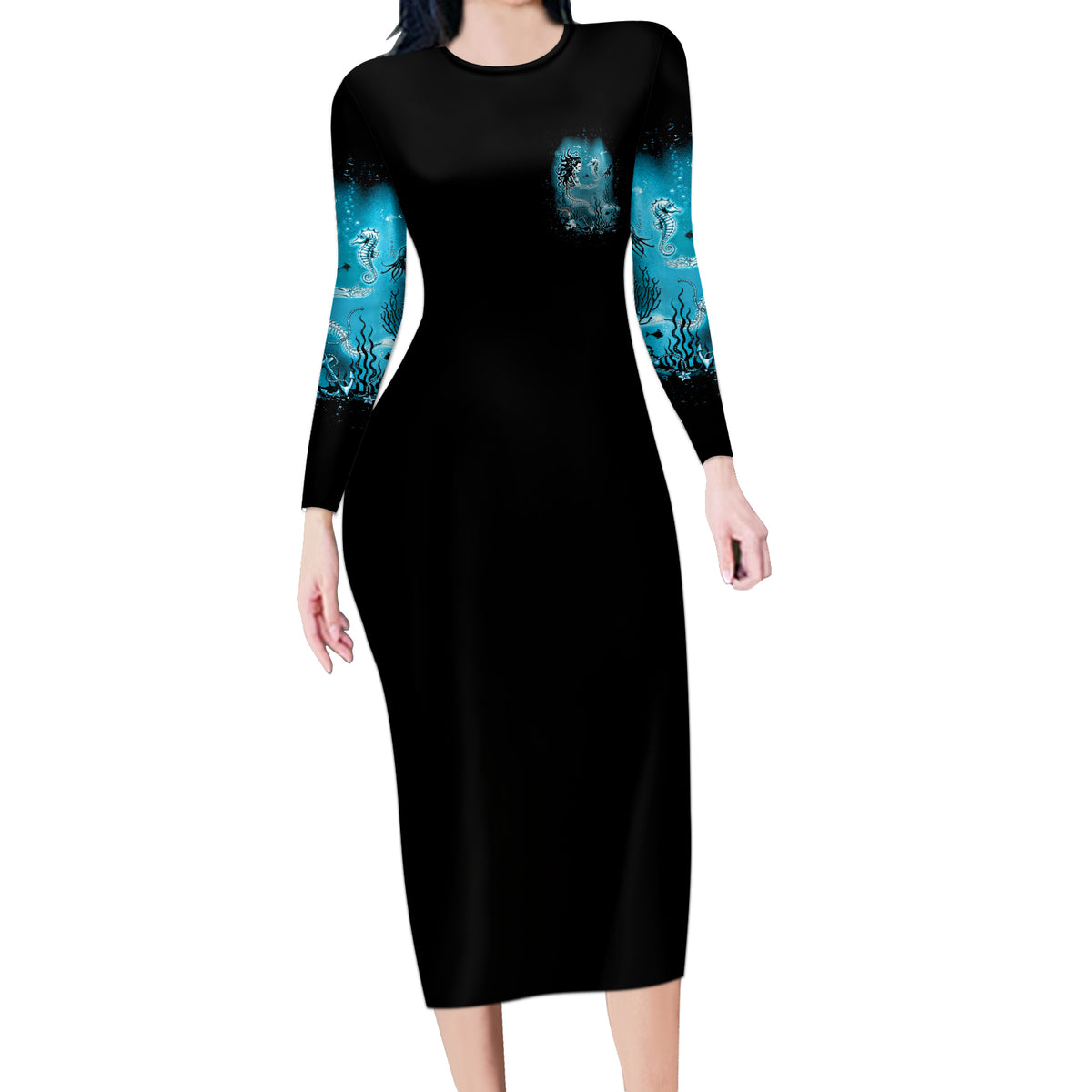 Salty Witch Mermaid Halloween Long Sleeve Bodycon Dress - Wonder Print Shop