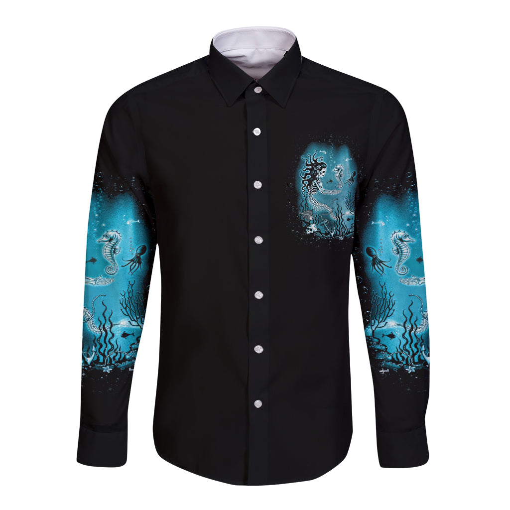 Salty Witch Mermaid Halloween Long Sleeve Button Shirt - Wonder Print Shop