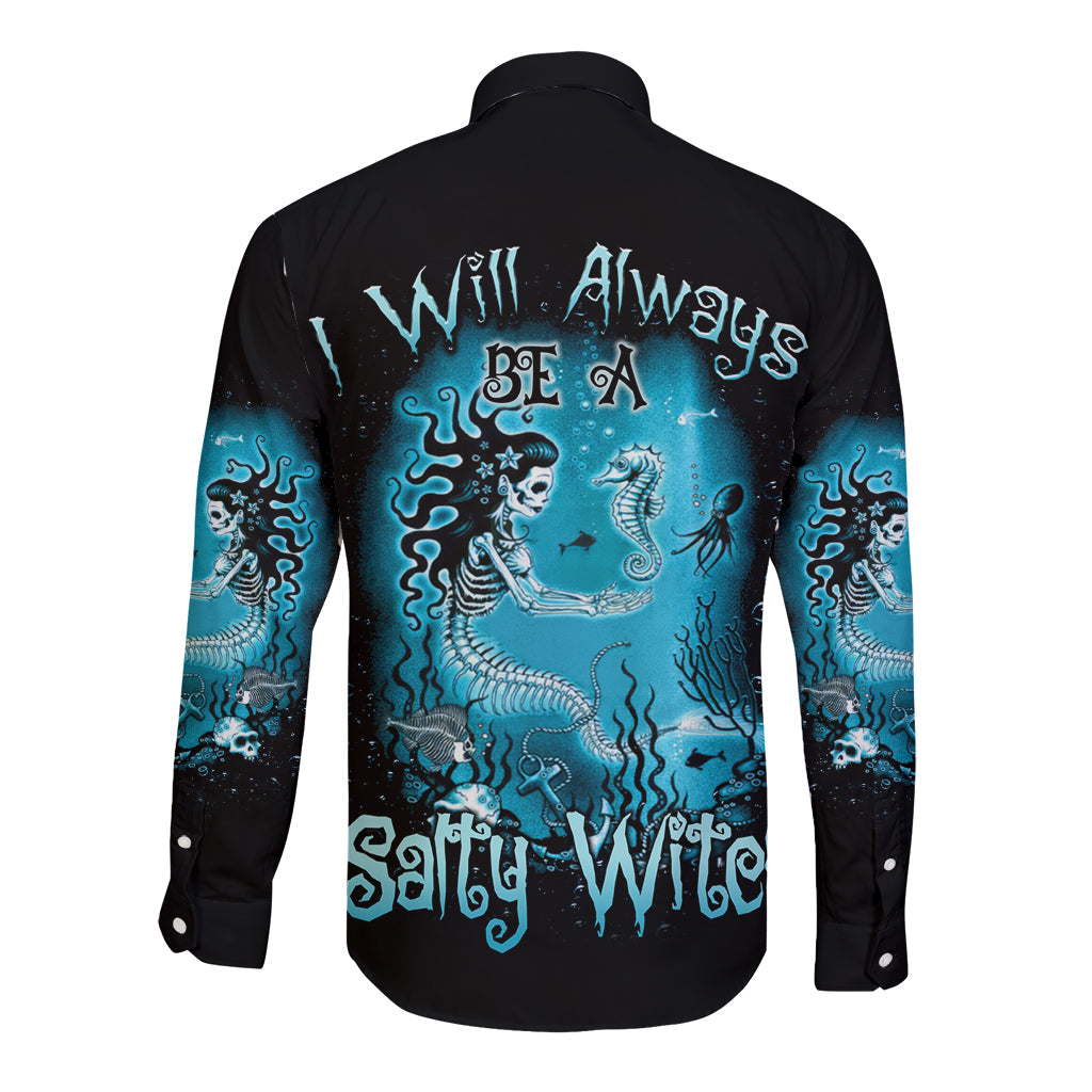 Salty Witch Mermaid Halloween Long Sleeve Button Shirt - Wonder Print Shop